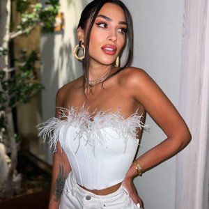 BLOGGER'S FAVE! Zara Feathered Corset Top White NWT